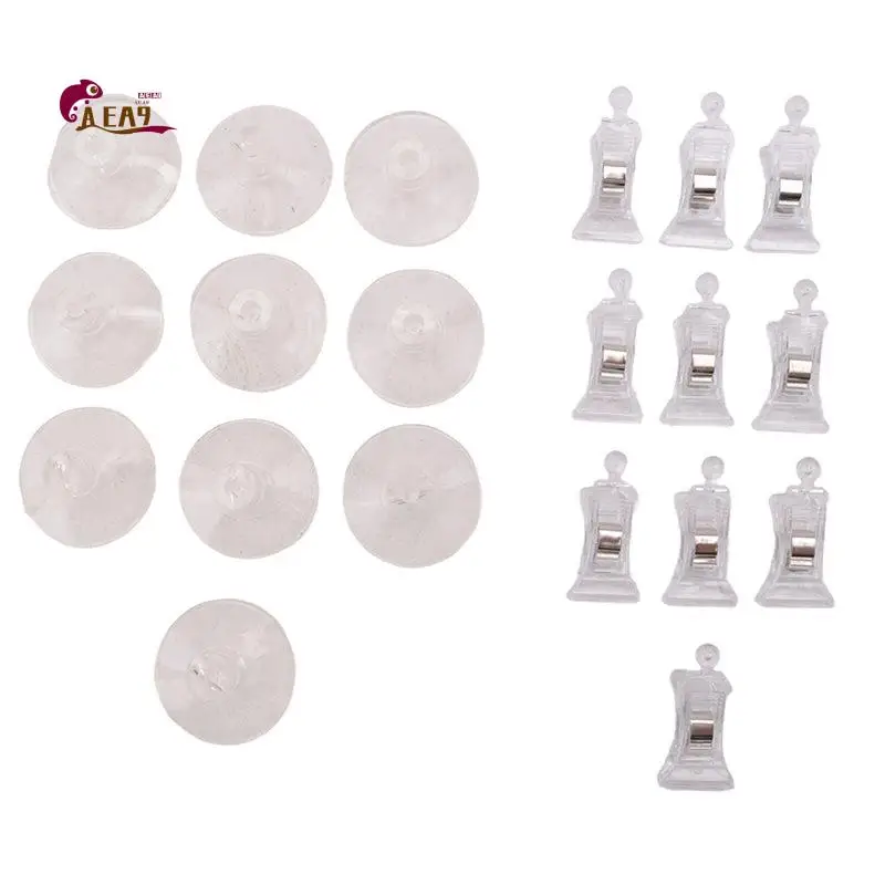 AEA9-10Pcs Suction Cup Clips Transparent Sucker Clamp Bathroom Window Glass Suction Cup With Clip For Advertising Display