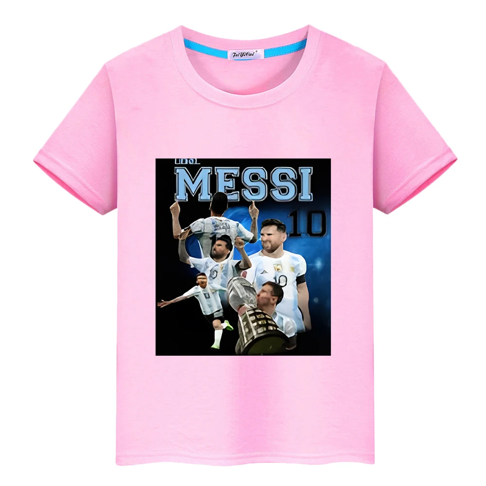 Football printed messi avatar 100%Cotton T-shirt Cute Tops y2k one piece Casual Short Kawaii boys anime Tees kids clothes girls