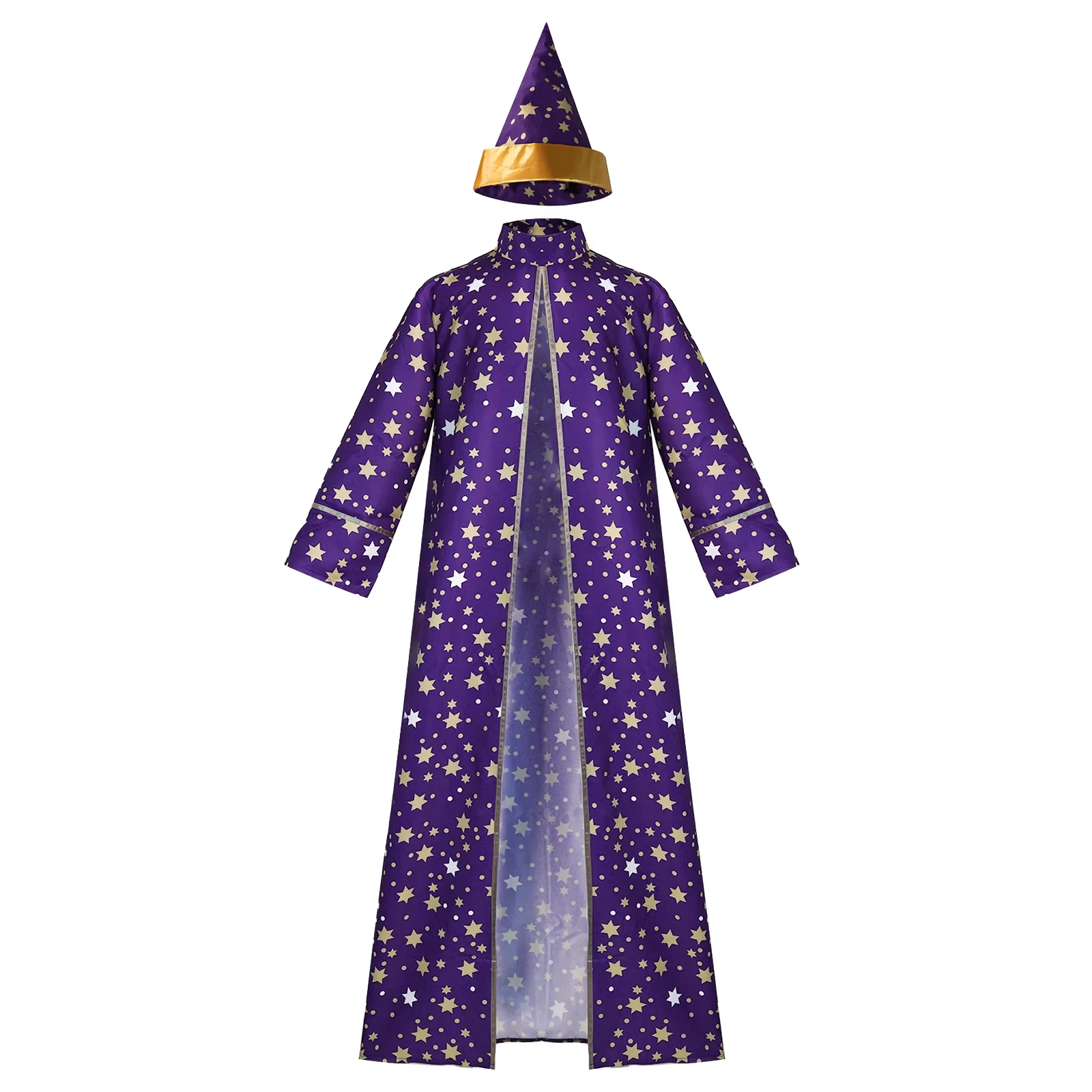 Magier-Robe für Männer mit blauem Hut, Stern-Magier-Kostüm, Erwachsenen-Rollenspiel-Kleidung für Halloween-Party – Detail 3