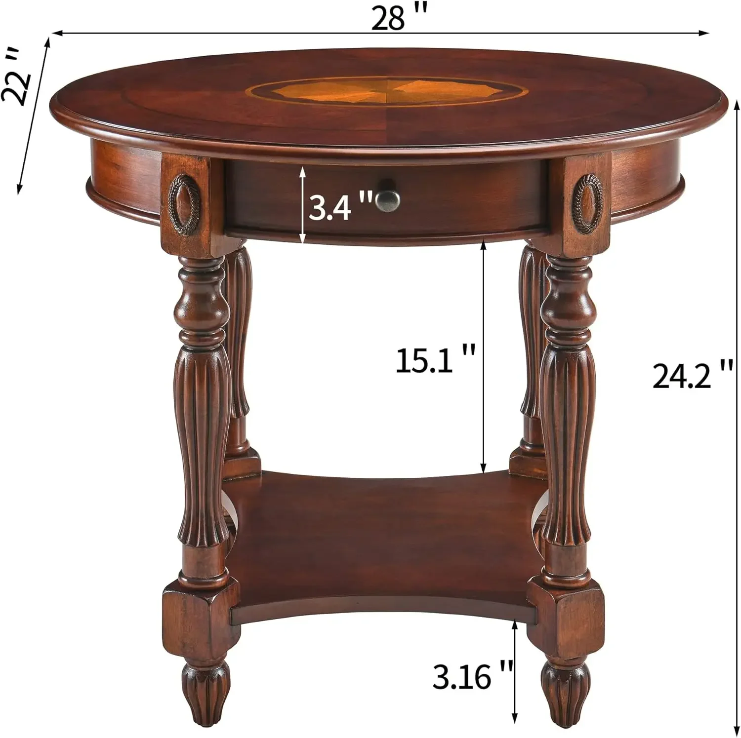 Solid Wood End Table with Drawer, Oval Sofa Side Table, Storage Shelf, Living Room Corner Table, Nightstand