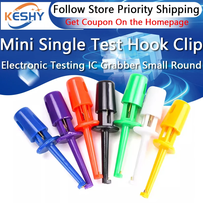 5Pcs Mini Single Test Hook Clip Test Probe for Electronic Testing IC Grabber Small Size Round Crocodile Clip Hook Test Clip