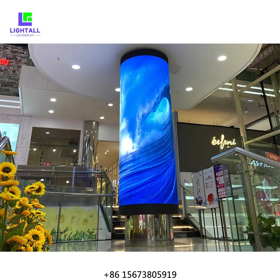 Custom 4K Indoor Flexible Cylindrical Single Sign Display Column Circular LED Wall for Expo Curved Advertising Screen Pillar