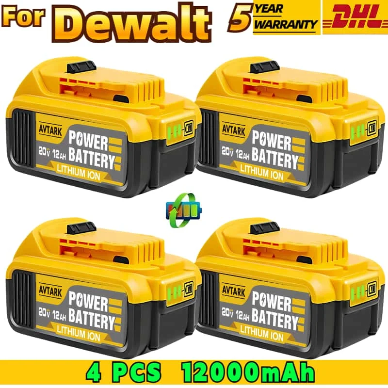 

100% Original DCB200 12.0Ah Replacement 20V Battery For Dewalt replacing lithium batteries 18V DCB184 DCB206 DCB205 DCB204-2