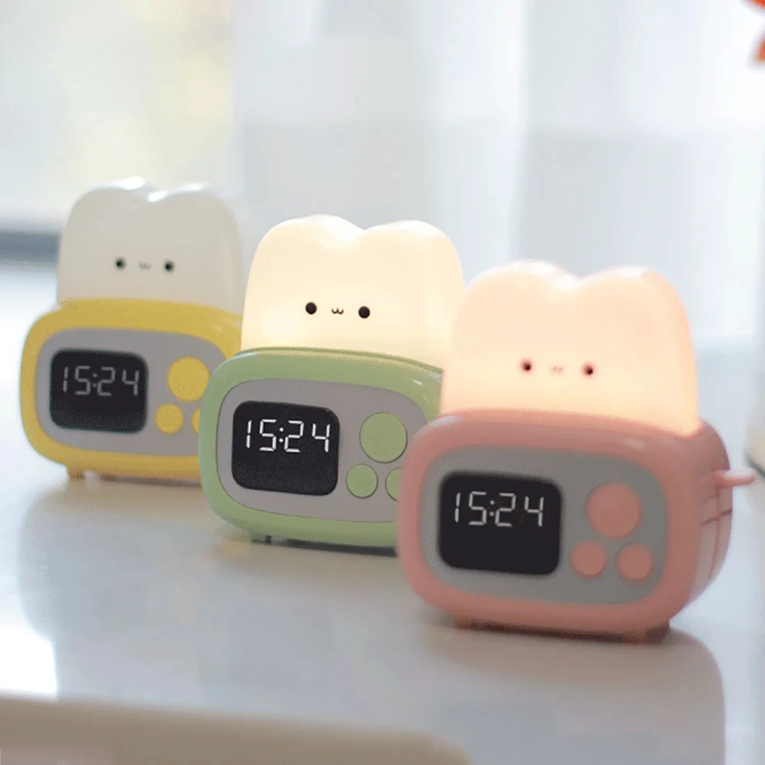 Cute Bread Maker Alarm Clock USB Rechargeable Lamp Bedside Table Desk Alarm Clock Children Gift