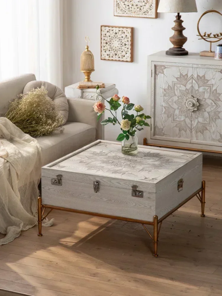 TAO TAOTea Table Small Apartment TV Stand Combination Vintage Engraving Sofa Side Table Table