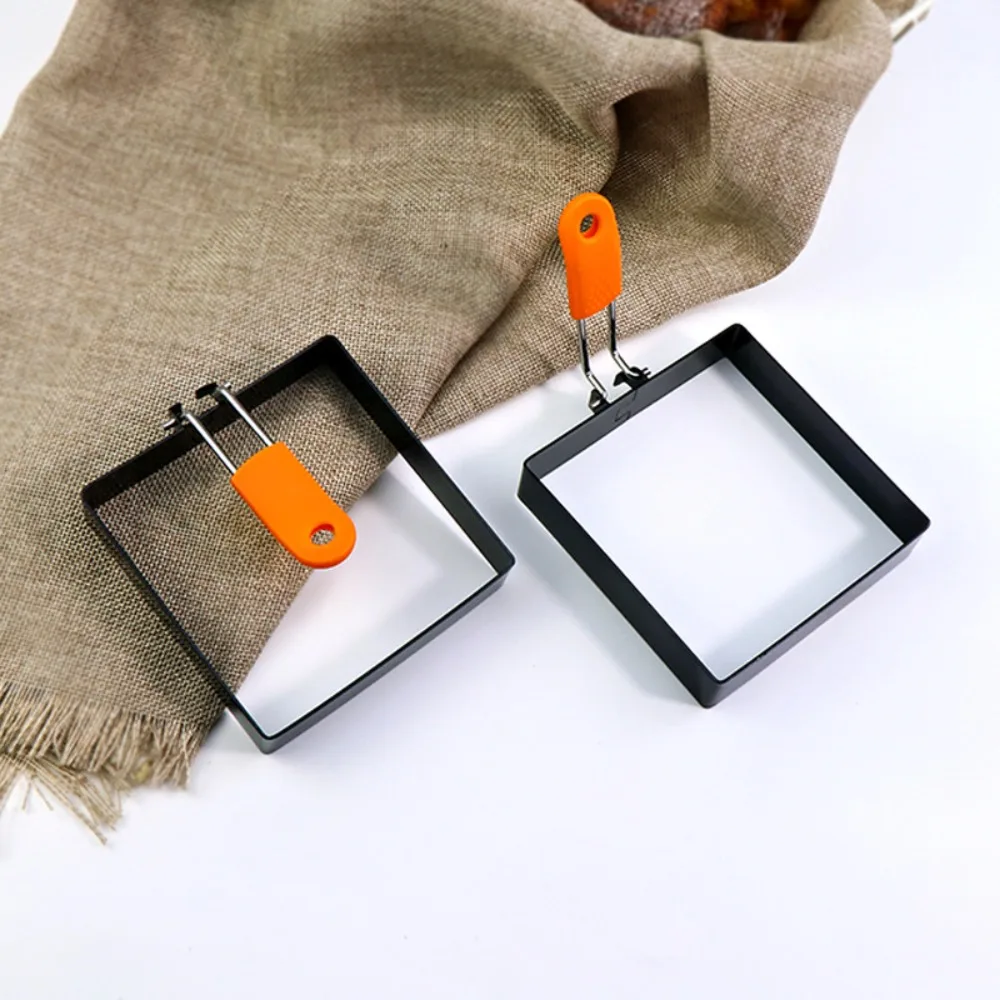 4Pcs Foldable Silicone Handle Square Egg Ring Non-Stick Anti Scalding Frying Eggs Mold Stainless Steel Pancake Mold Sandwich 3