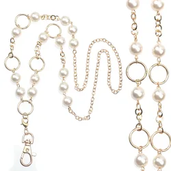 Lanyard with ID Card Badge Holder for Women Fashion Pearl Lanyard Stainless Steel Chain Necklace with Card Holder Clip