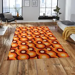 Brown Orange Retro Mid Century Rug Geometric Design Area Rug Vintage Inspired Floor Mat Boho Chic Home Accent Eye-catching Decor