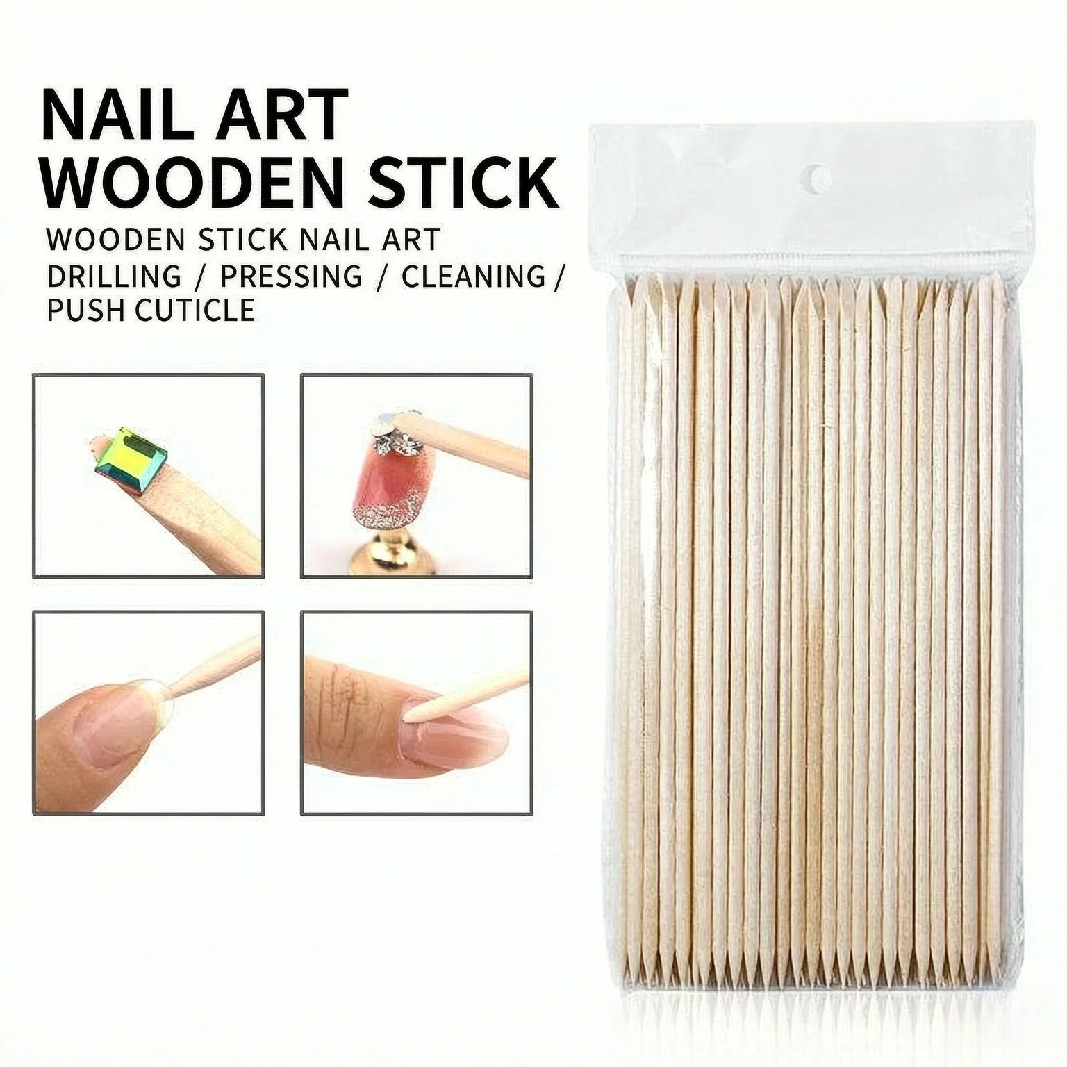 Nail Cuticle Pusher Orange Wood Sticks Nail Manicures Remover Wooden Design Nail Gel Polish Drawing Stick for Nail Art