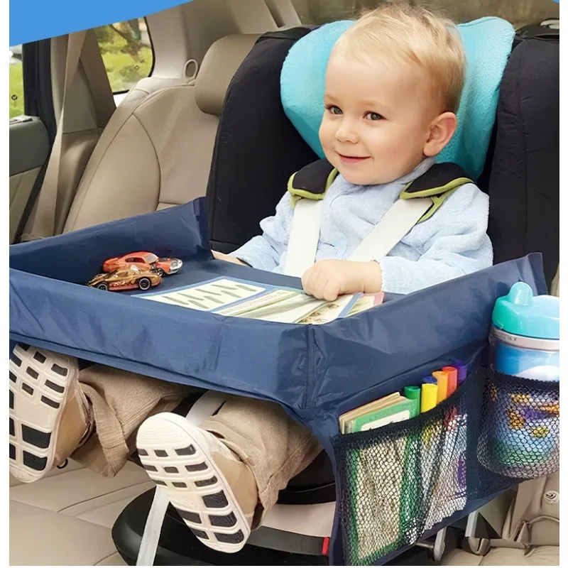 Backseat Organizer Travel Tray Surrounded Edge Design Mesh Pockets Secure Strap Mounted Table For Eating Drawing On Car Journey