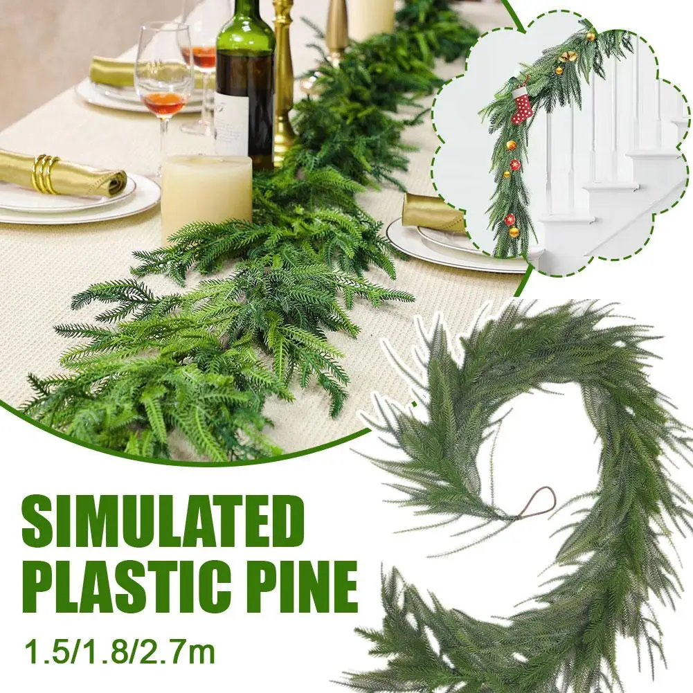 1.5/1.8/2.7M Length Christmas Pine Garland Simulated Plastic Winter Greenery Pine Garland For Christmas Fireplace Home Deco N5E7