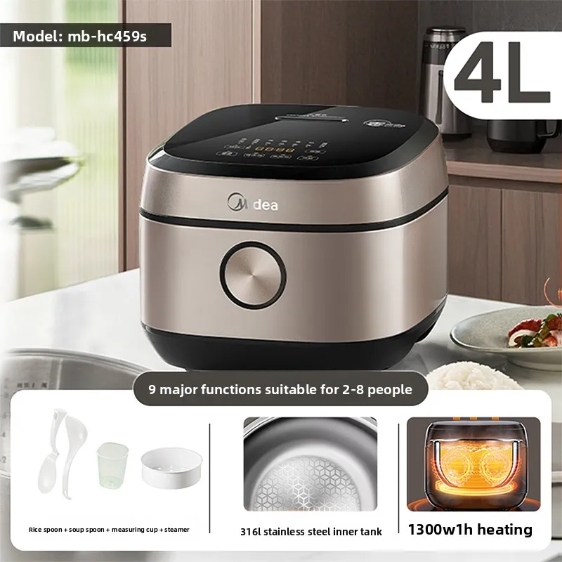 Midea 0 Coating IH Rice Cooker 4L Capacity Home Use Electric Rice Pot 316 Stainless Steel Inner Liner Healthy Cooking Appliance