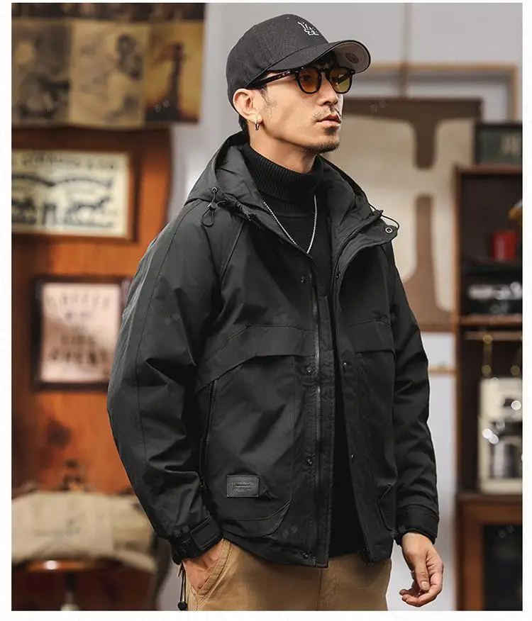 Outono inverno masculino engrossado acolchoado jaqueta workwear ao ar livre casacos com capuz solto-ajuste casual jaqueta corta-vento com forro de algodão