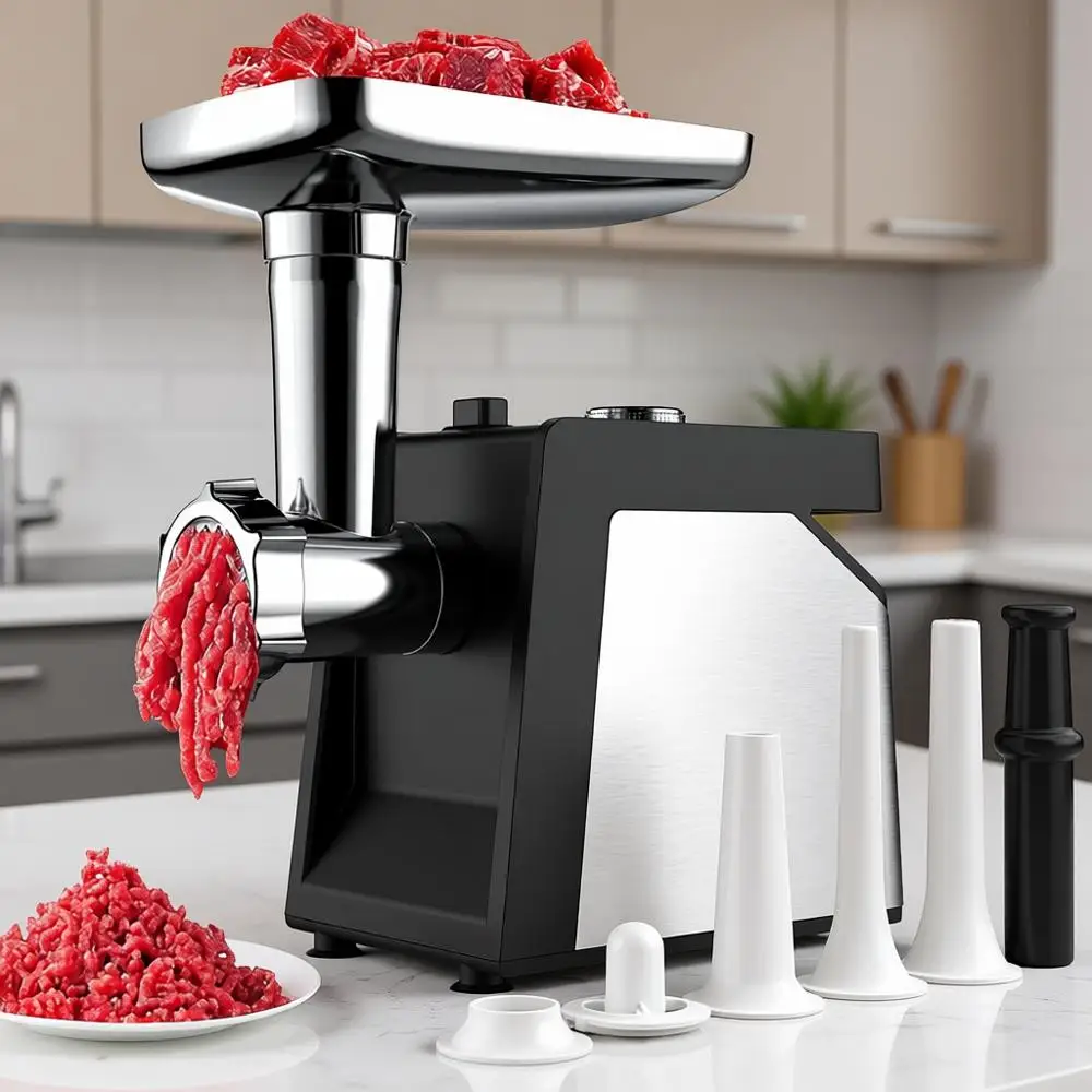 

Electric Meat Grinder, 2600W Max, Stainless Steel, 2 Blades, 3 Plates, Sausage Tubes & Kubbe Kit