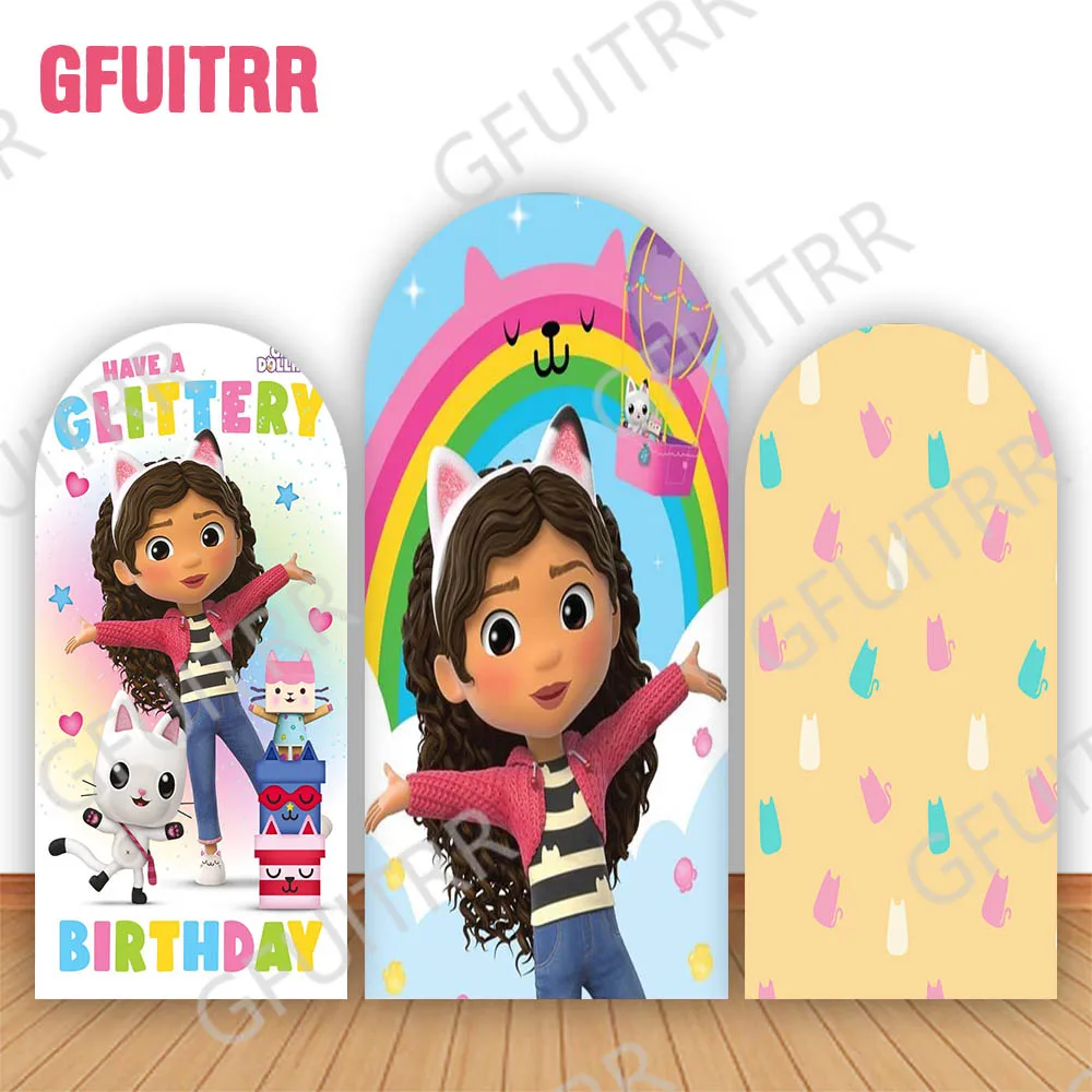 

Gabby Dollhouse Backdrop Arch Covers Zipper Design Girl's Birthday Photo Decoration Booth Decor Baby Shower Party Background