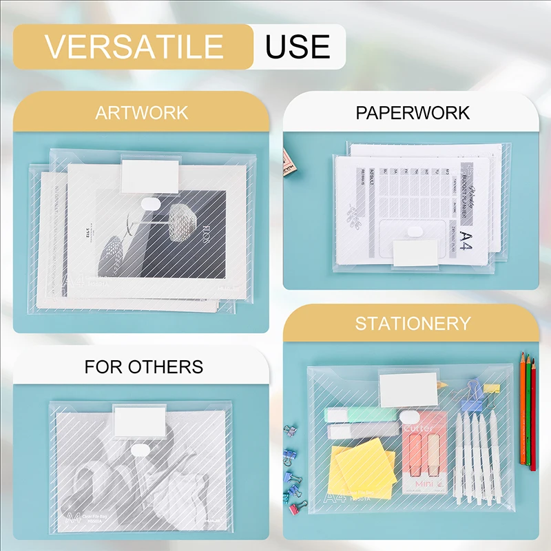 مجلدات ملفات مظاريف بلاستيكية شفافة من هواجي، حامل مستندات مع جيب ملصق لمنظم المكتب المنزلي للمدرسة بحجم حرف A4