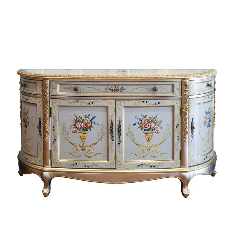 

French foyer hand-painted flowers and birds 1.7 meters 1.5 meters Entrance cabinet Solid wood sticker carved locker furniture