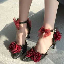 heeled sandals designer shoes woman 2024 trend lolita cosplay Elegant woman heeled shoes black goth y2k Luxury heels japanese