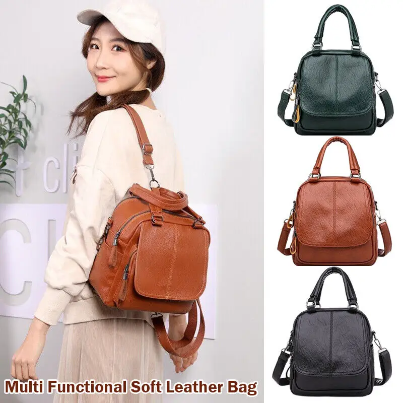 Fashion Women PU Leather Solid Color Shoulder Bag Backpack Casual Travel Ladies Large Capacity Handbags Student Schoolbags 2023