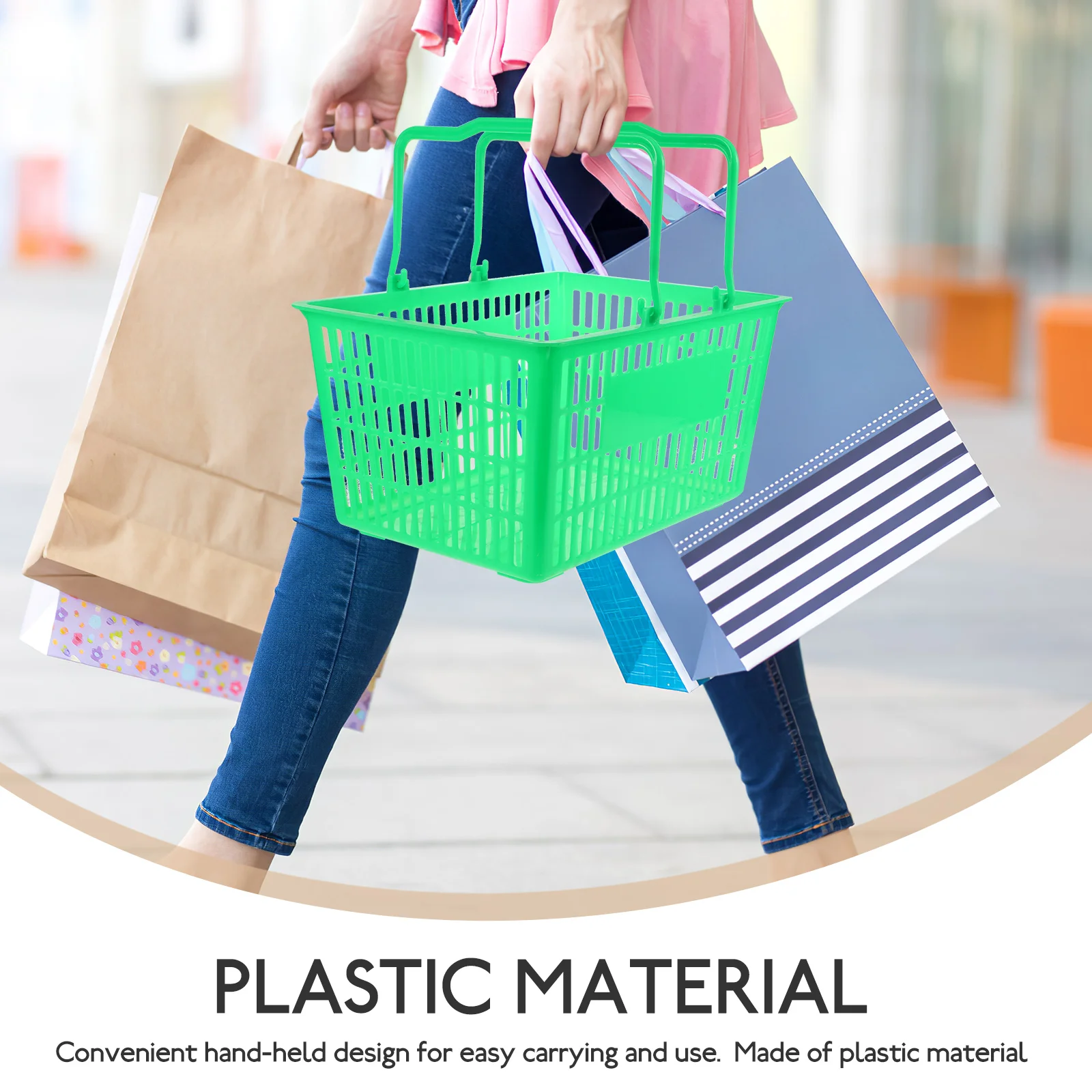 

Pink Plastic Shopping Basket Large Size Thickened Handheld Grocery Storage Baskets for Supermarkets Snack Fruit Stores