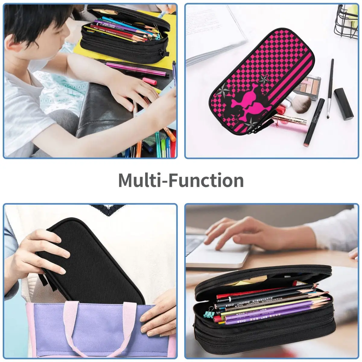 Imagem -06 - Punky Pink Emo Pencil Cases Grande Capacidade Pen Bags Pen Box Lápis Pouch para Meninos e Meninas Estudantes Papelaria Escola e Escritório