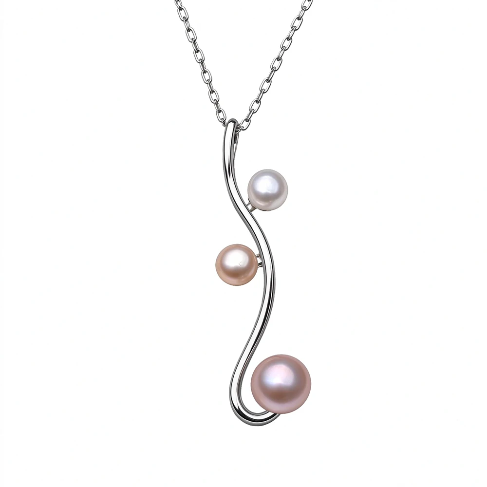 Natural Freshwater 925 Silver Pearl Pendant Woman,Real Pearl Pendant Necklace Jewelry Wife Mother Anniversary Gift White Pink