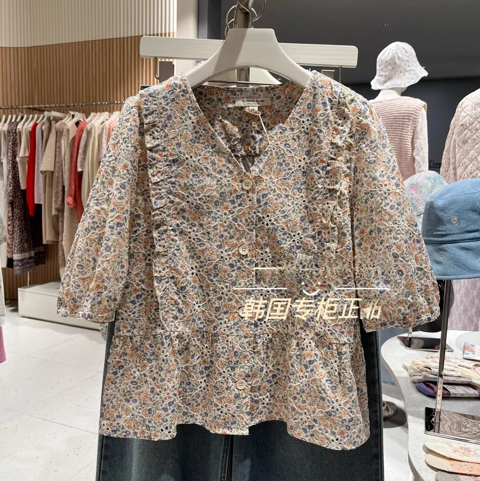 

Mimifa Island Pure Original 25 New Floral Print Country Sle Versatile Fre irt ort Sve round Ne Casual Commute