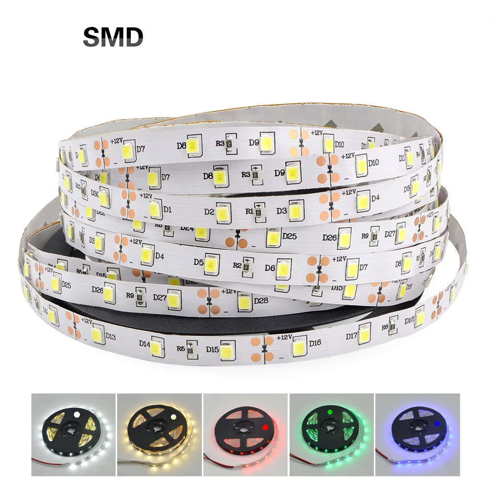 

5M RGB Led Strip Lights 12V SMD Flexible Tape With/Without Waterproof 60leds/m LED Light for Room Wall Car Bar Decor Backlight