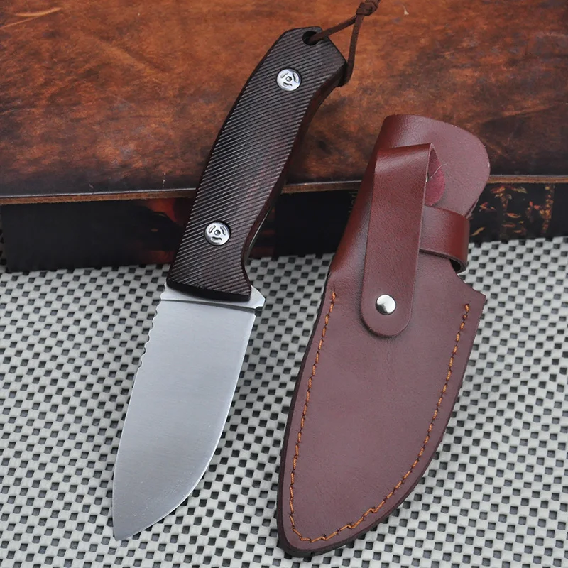 Outdoor Knife D2 Steel Fixed Blade Solid Wood Handle Survival Camping Hiking Hunting Straight Knife Multi Functional EDC Tools