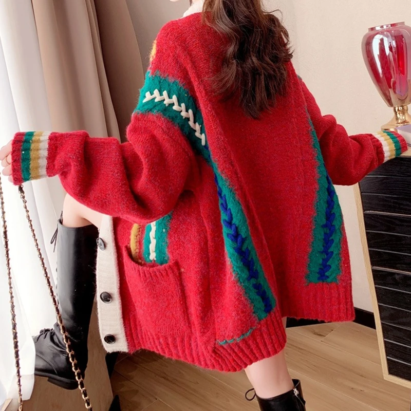 Knitted Ugly Christmas Sweater Knit Sweaters For Men Cardigan Couple Vintage Sweater Men\'s Clothing  Cardigans Coat Jacket