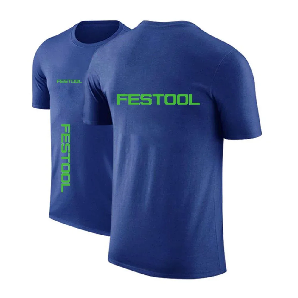 2024  Festool Tools Men's Circle-neck Shirt High Quality Cotton Summer  Loose Short Sleeve shirt Casual Sports Breathable