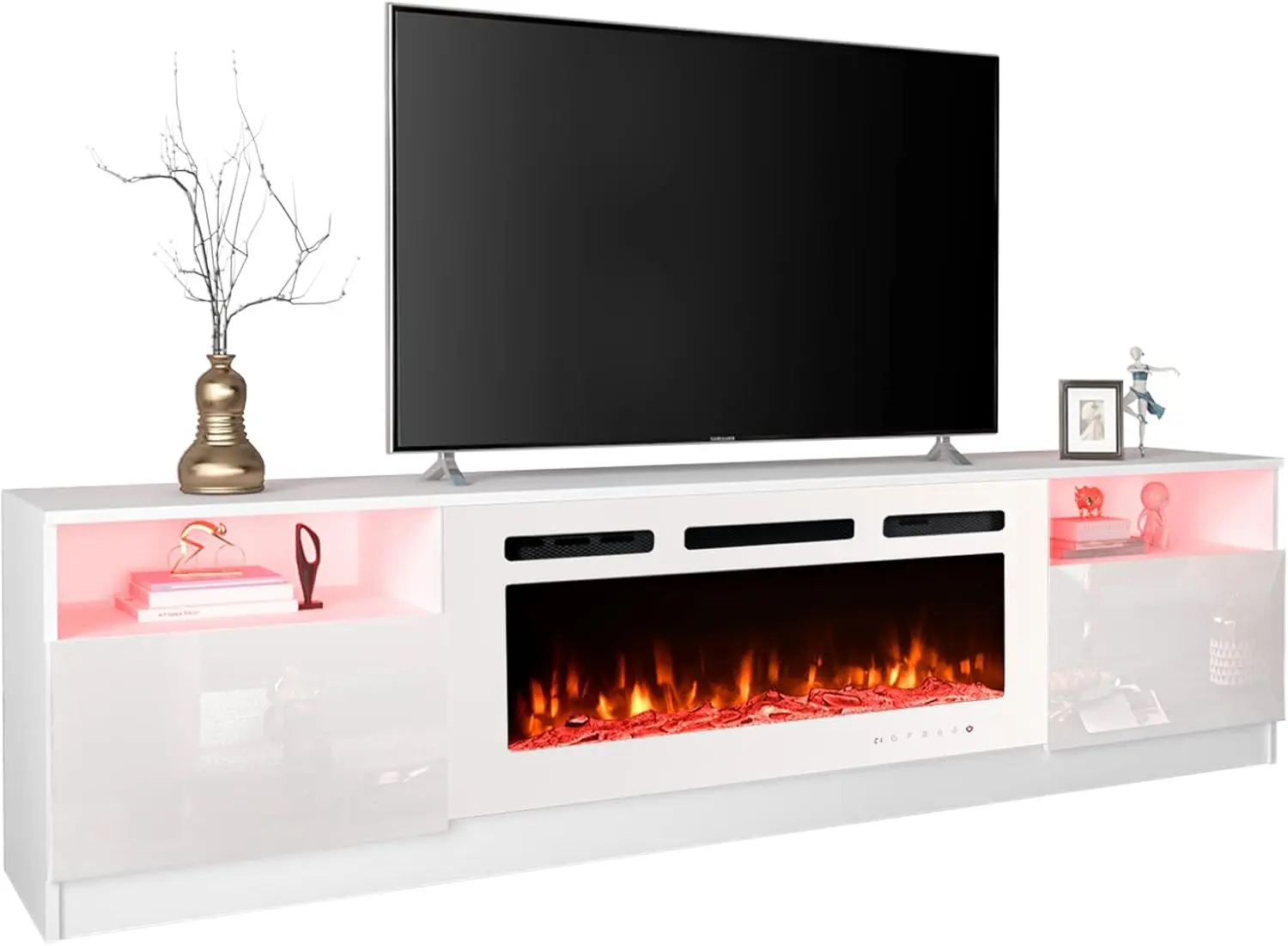 EROMMY 80'' Fireplace TV Stand with 40'' Electric Fireplace, Entertainment Center with 16 Color Led Lights and 12 Flame Fireplac