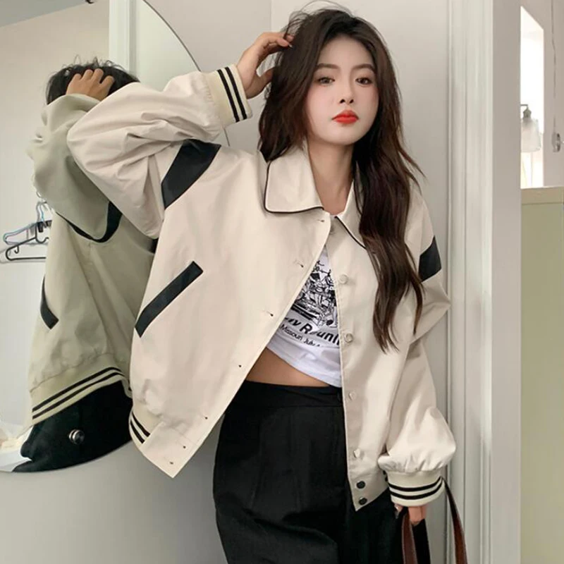 Rimocy koreanische Mode Baseball Uniform Jacke Frauen 2024 Chic Turn Down Kragen Bomber Jacken Frau Streetwear Button Up Mäntel