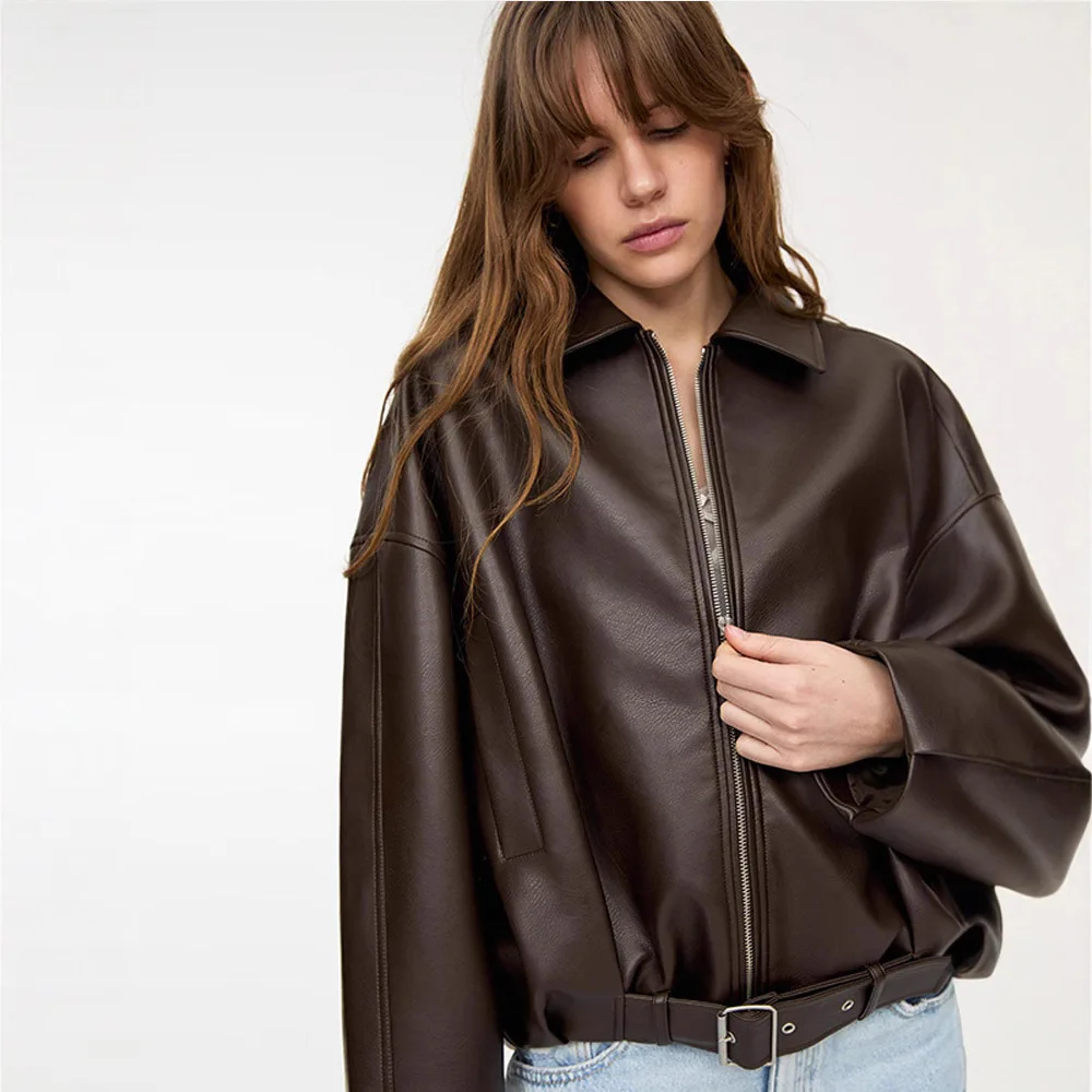 Shpmishal Retro Fashion Jacket  Leatherette Jackets Women Trendy Versatile Cool Personalized Timeless Designers Street Wear