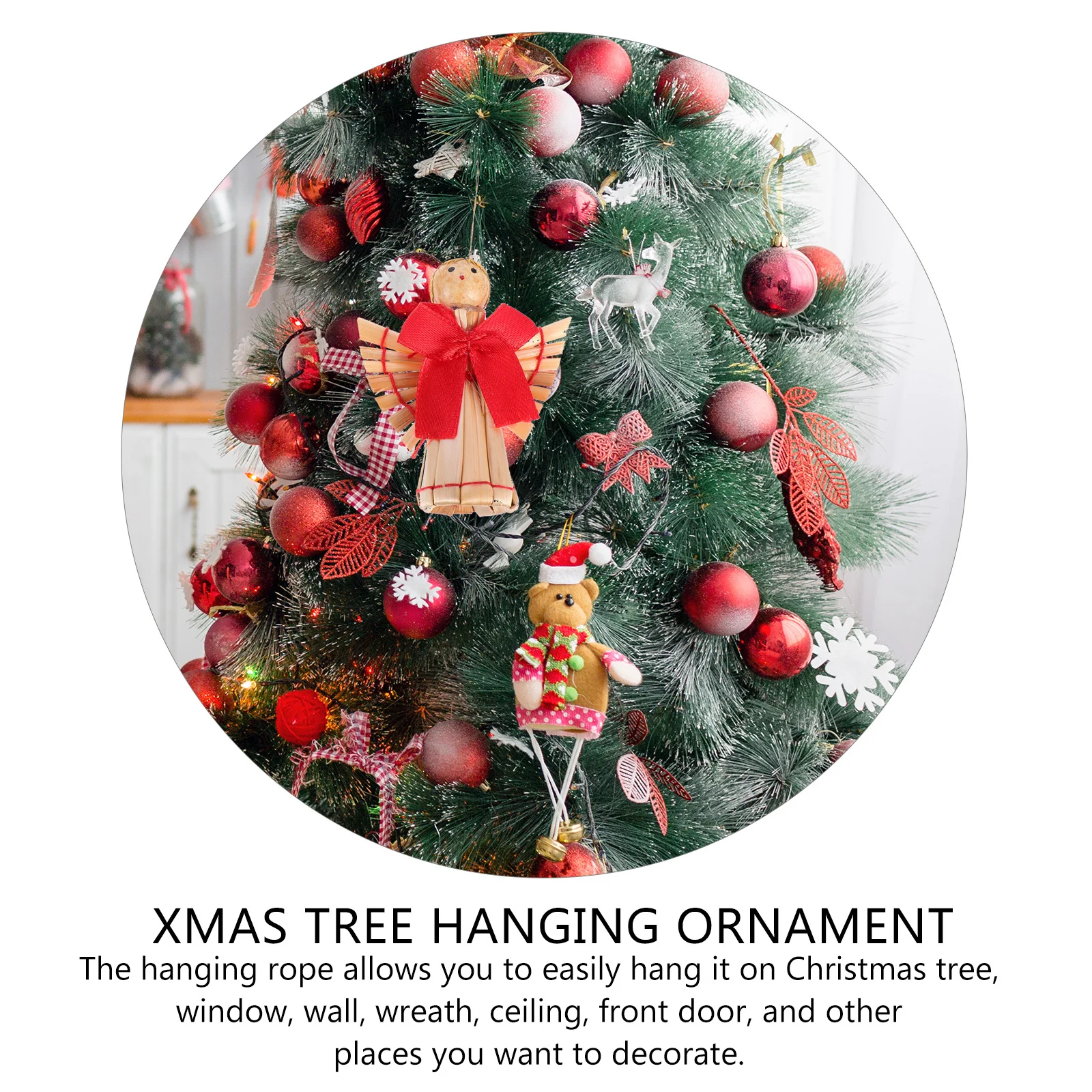 

11 Pcs Wheat Straw Christmas Palette Ball Hanging Decorations Lovely Pendant Party Supplies Cute