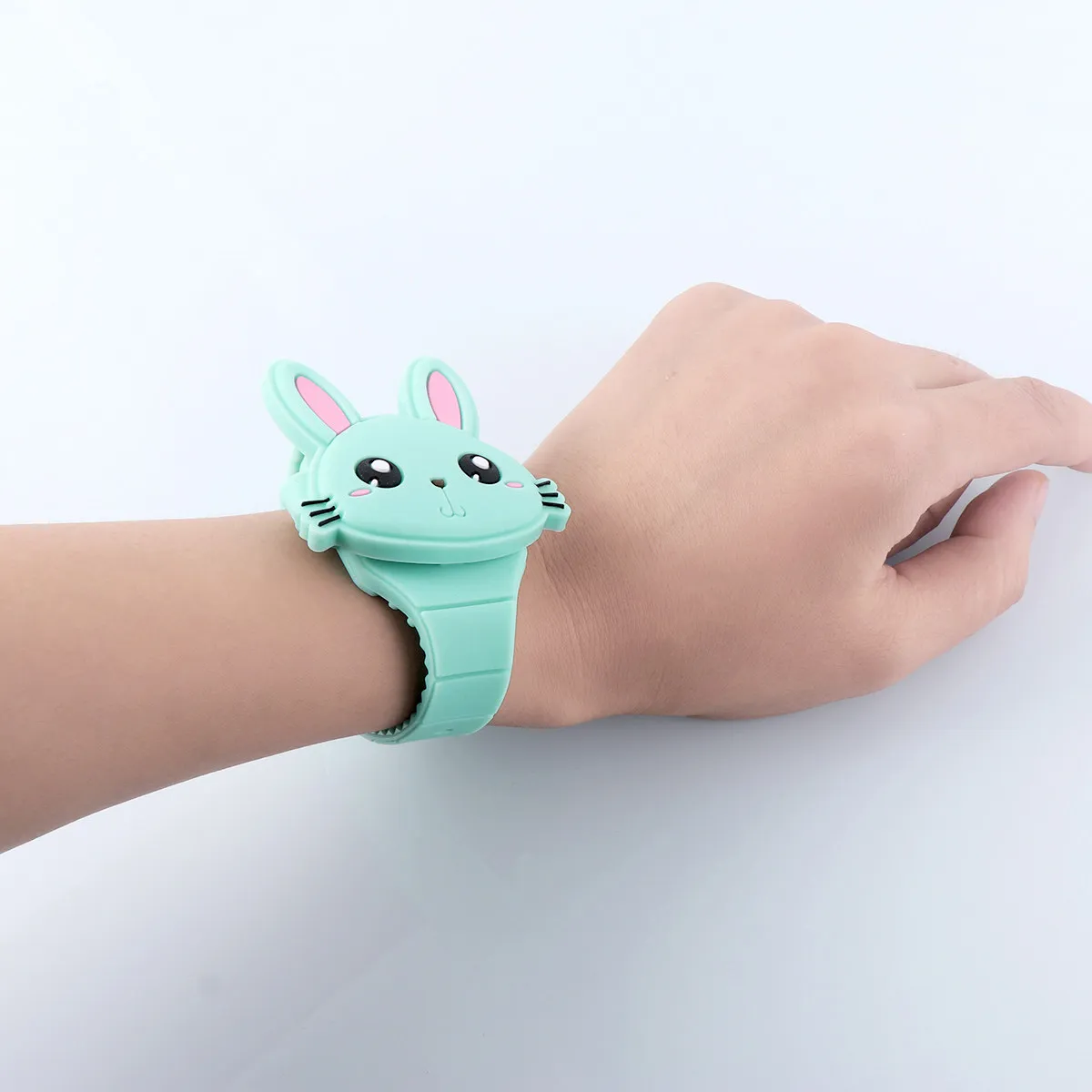 Rabbit Shape Silicone Cartoon Watch Green LED Birthday Gift Party Favor Baby Shower Kids Watch for Children Toddlers view 5