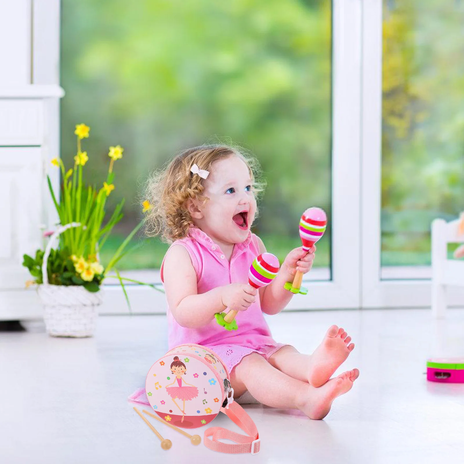 Tambour à la taille en bois pour enfants, jouets musicaux, TingPerSCH, main de bébé, tout-petits, tambours pour enfants, bois