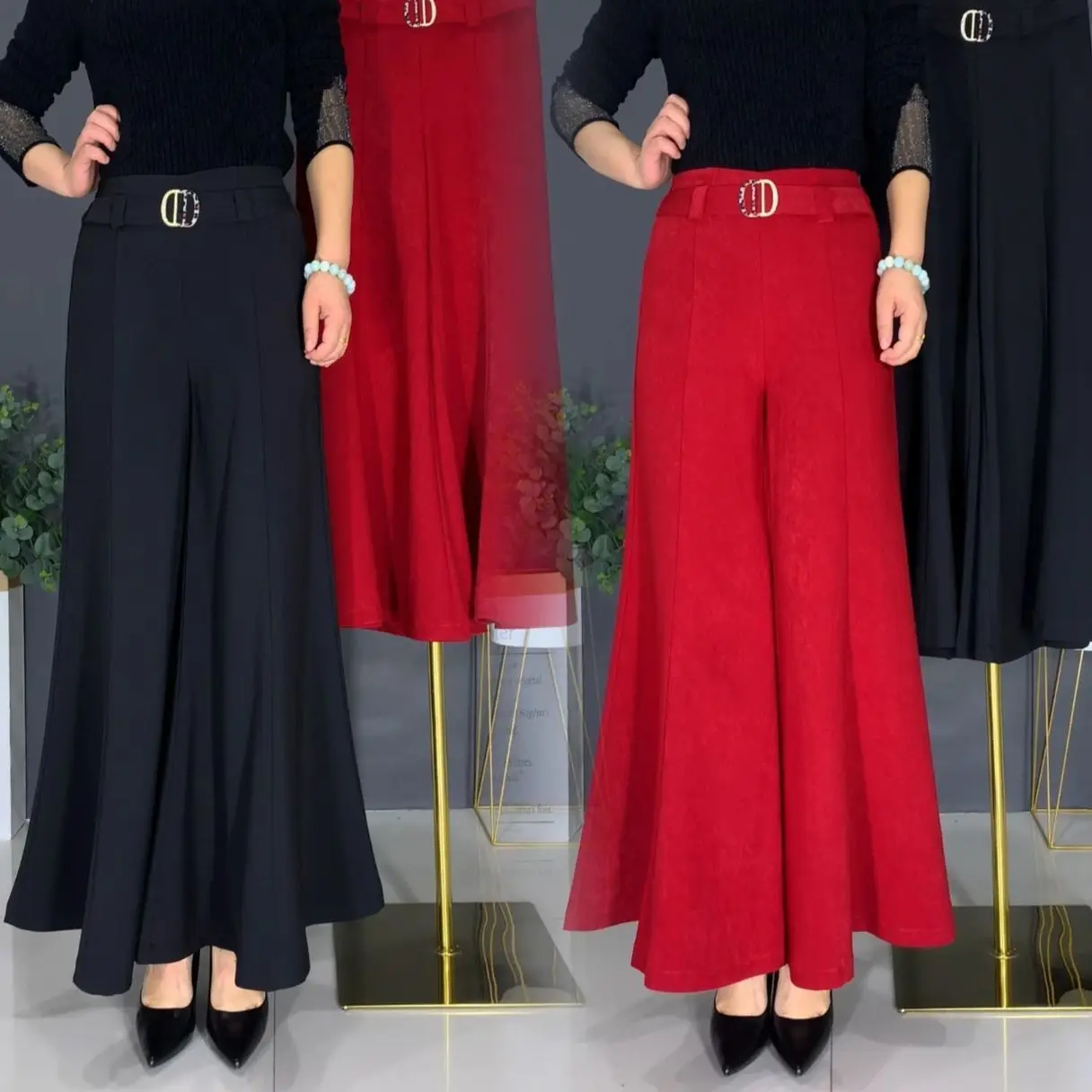 

Брюки-палаццо очень большого размера с драпировкой, юбка-брюки, танцевальные брюки, длинные брюки с высокой талией и эластичным поясом