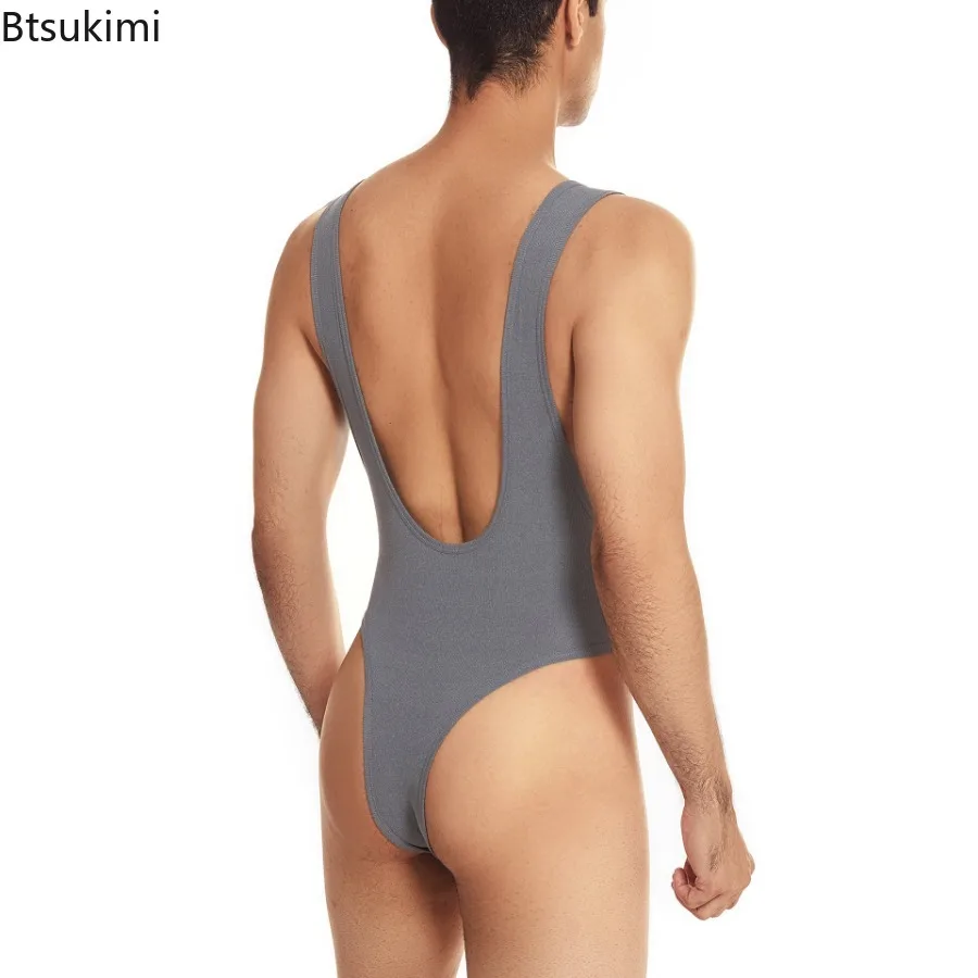 Sexy Men's Undershirts Leotard Backless T-back Bodysuit Breathable Solid Compression Jumpsuits New Style Men One-piece Underwear