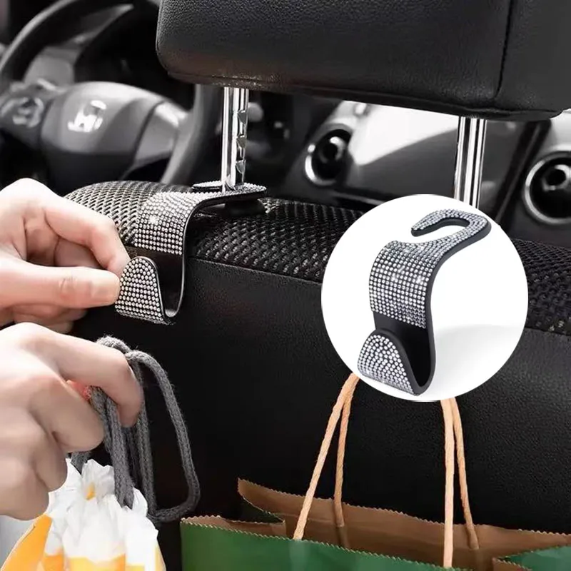 

Крючок-органайзер на подголовник автомобиля со стразами, универсальные крючки для хранения на спинку автомобильного сиденья, держатель кронштейна для хранения детского автомобильного безопасного сиденья