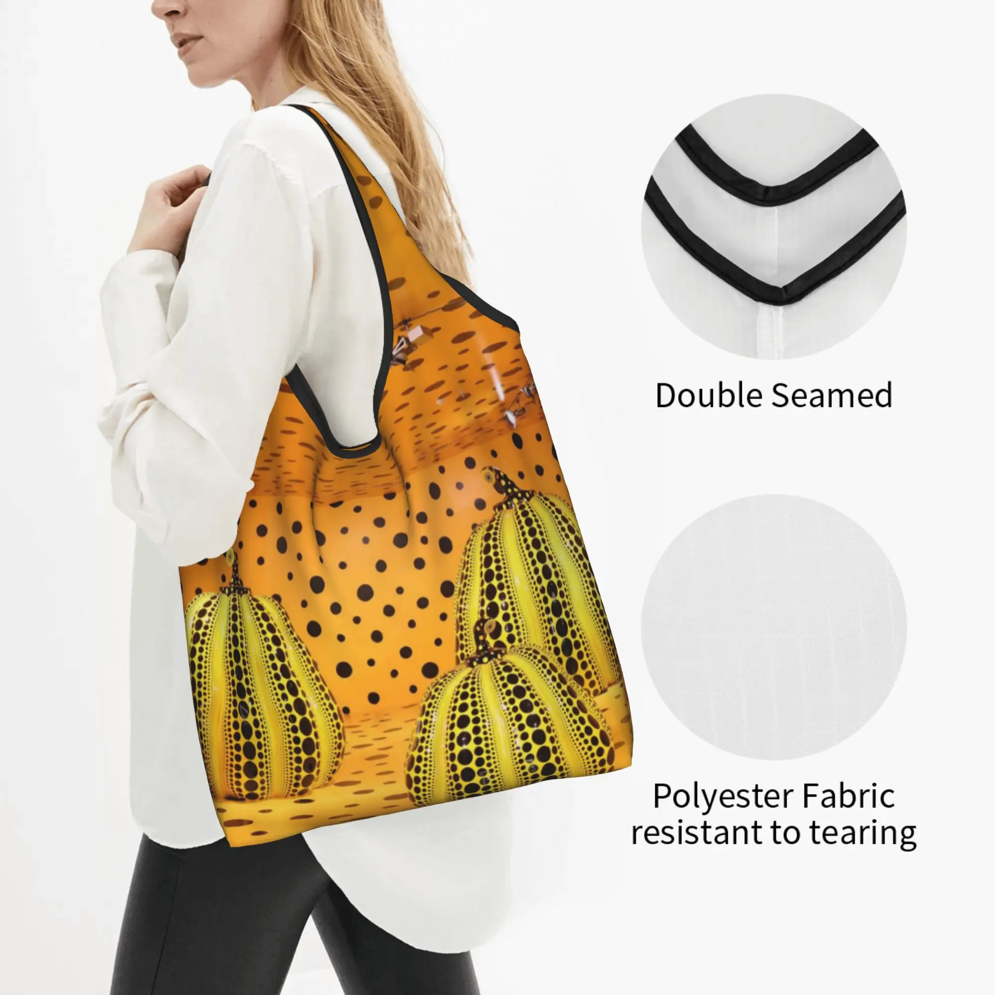 Funny Printing Yayoi Kusama Pumkin Abstract Art Shopping Tote Bags Portable Shopper Shoulder  Handbag