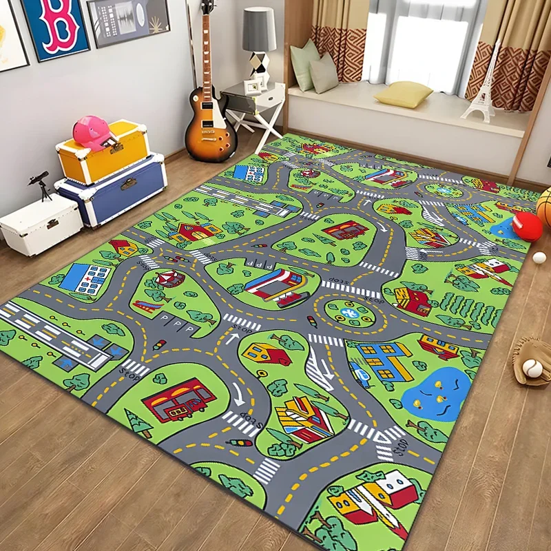 Cartoon Kids Rug Carpet Playmat City Life Learn Have Fun Safe,Children\'s Educational,road Traffic System,Play Mat for Bedroom