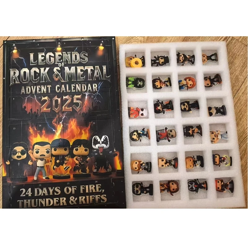 روك ميتال تقويم القدوم 2025 2D أكريليك مسطح لهدايا المشجعين الصخور والمعادن صندوق أعمى 24 يومًا العد التنازلي صندوق هدايا للأطفال