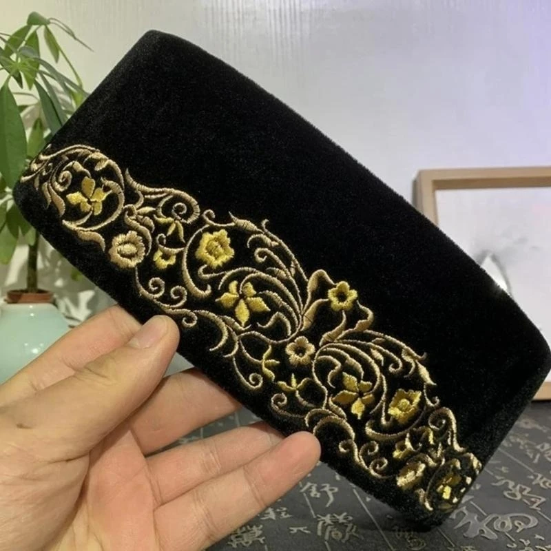 X7XB Embroidery Boat Hat for Groom Adult Muslims Hat Foldable Casual Hat Handmade Embroidery Pray Keep Traditional Pray Hat