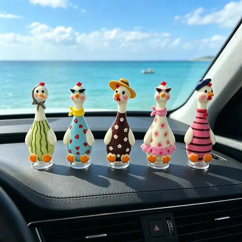 5PCS Ugly-Cute Dressed Goose Figurine Ornament,Funny Autumn Car Dashboard Ornament,Kawayii Goose Interior Decor,Quirky Fall Gift