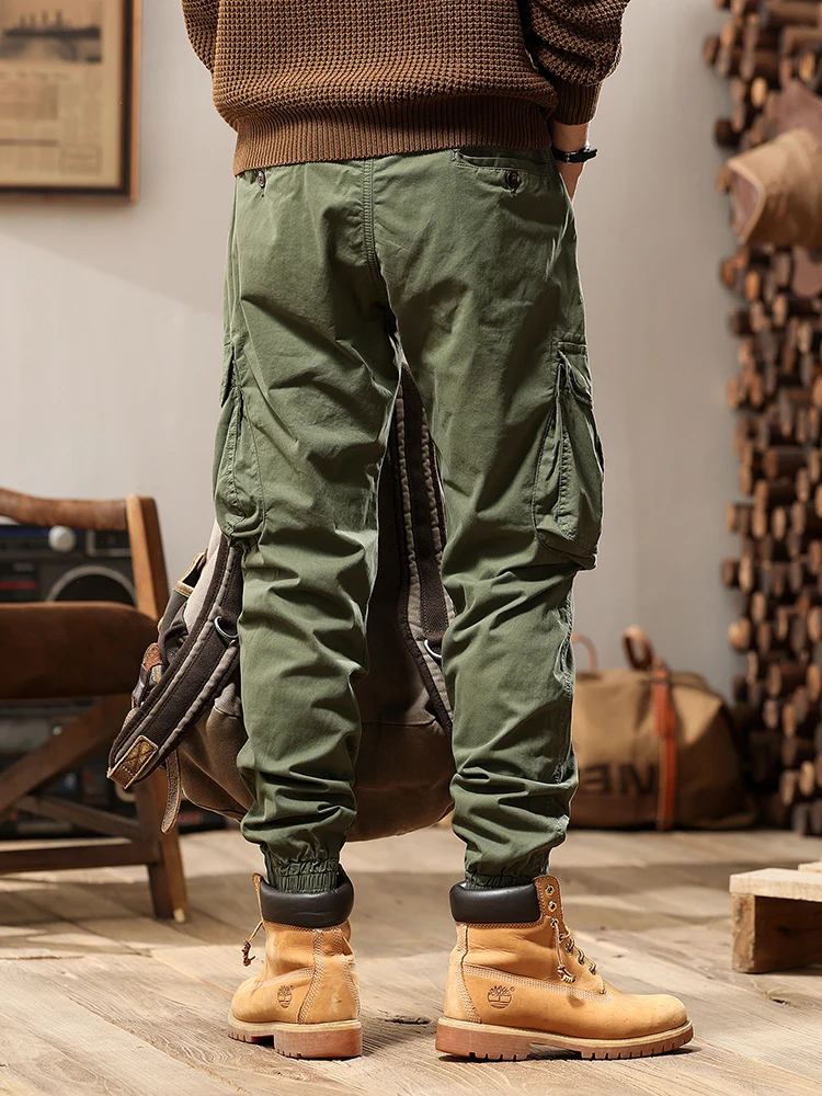 2023 New Autumn Cargo Pants Men Multi-Pockets Washed Cotton Work Wear Cargo Jogger Military Overalls Elastic Waist Male Trousers