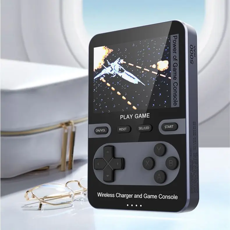 

2 in 1 Handheld Video Game Console Built-in 500 Classic Mini Games with 5000mAh Magnetic Power Bank Wireless Charger Max 15W