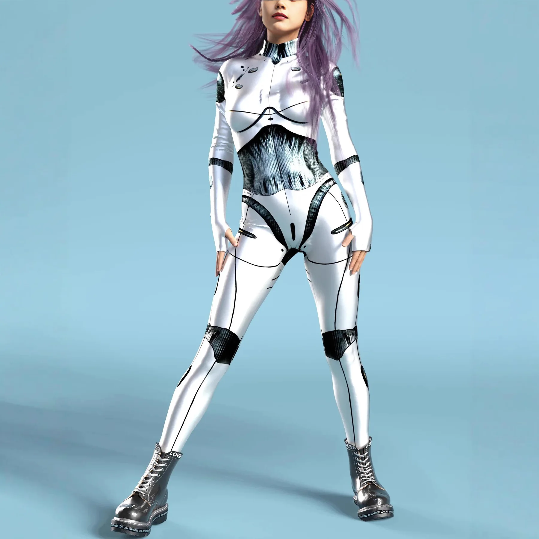 

Sexy 3D Printing Punk Women Fancy Cosplay Jumpsuit Halloween Carnival Holiday Party Long Sleeve Slim Bodysuits Costume