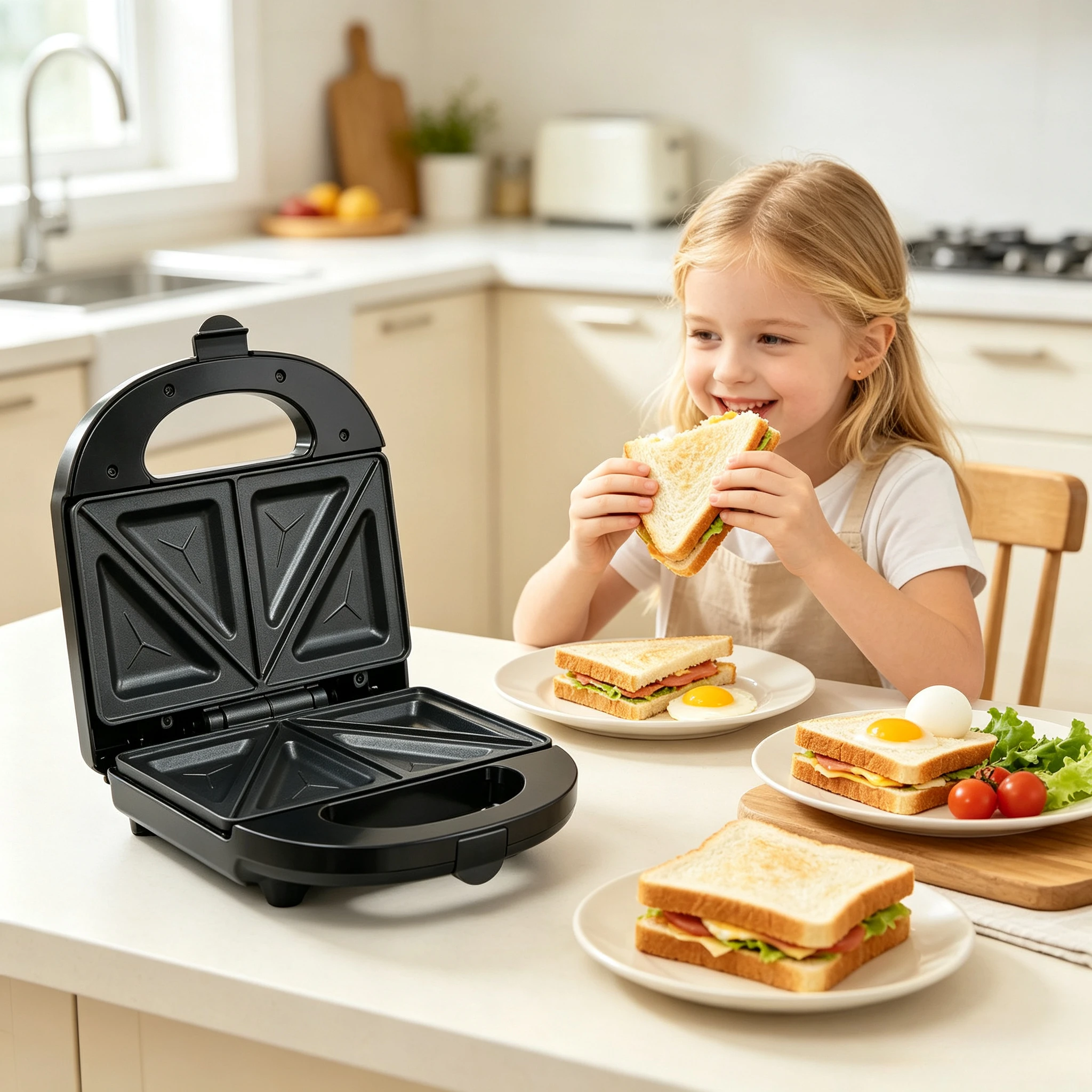 Electric Sandwich Maker  750W Non-Stick Plates Breakfast Maker with Indicator Lights Cool Touch Handle Easy Clean And Store