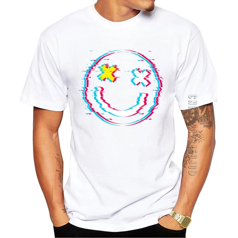 100% Cotton Men T-Shirt Fashion Smile Face 3D Printed Graphic Tshirt O-Neck Short Sleeve Cool Tops Funny Tees